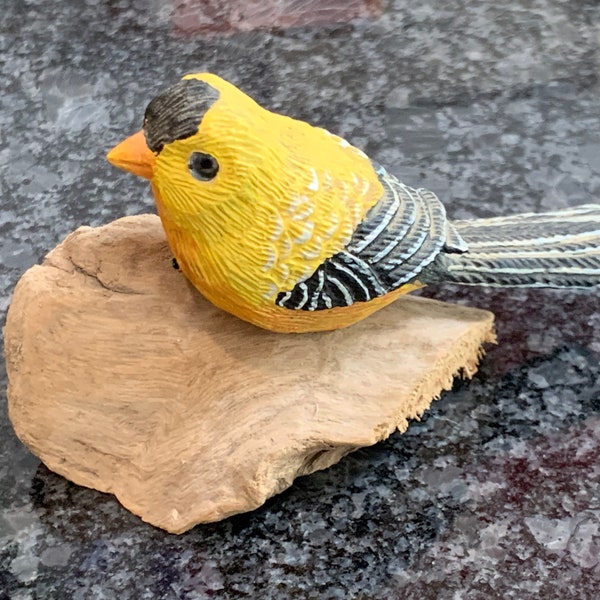 Carved Bird - Wood - Earl Houck - Goldfinch - Small - Driftwood - Signed - Folk Art - American - Collectible - B1