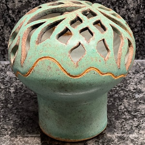 Pottery Fairy Light - Luminary - Studio Pottery - Signed - Stoneware - Green - Mushroom Style - Candle Holder - Y2