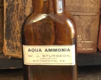 Poison Bottle - Aqua Ammonia - Apothecary - Oddities - Vintage - P1