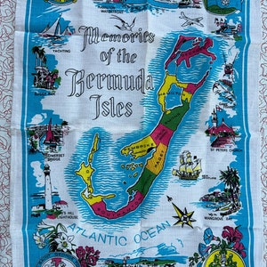 Linen Tea Towel - Bermuda - Islands - Isles - Atlantic - Beachy - Vacation - Souvenir - Vintage - S1