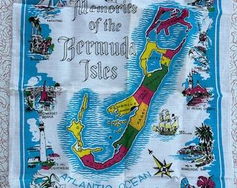 Linen Tea Towel - Bermuda - Islands - Isles - Atlantic - Beachy - Vacation - Souvenir - Vintage - S1