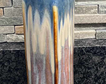 Bill Campbell Vase - Drip Glaze - Tall - Cylinder - Blue - Purple - Brown - Cream - Collectible Studio Pottery - REDB
