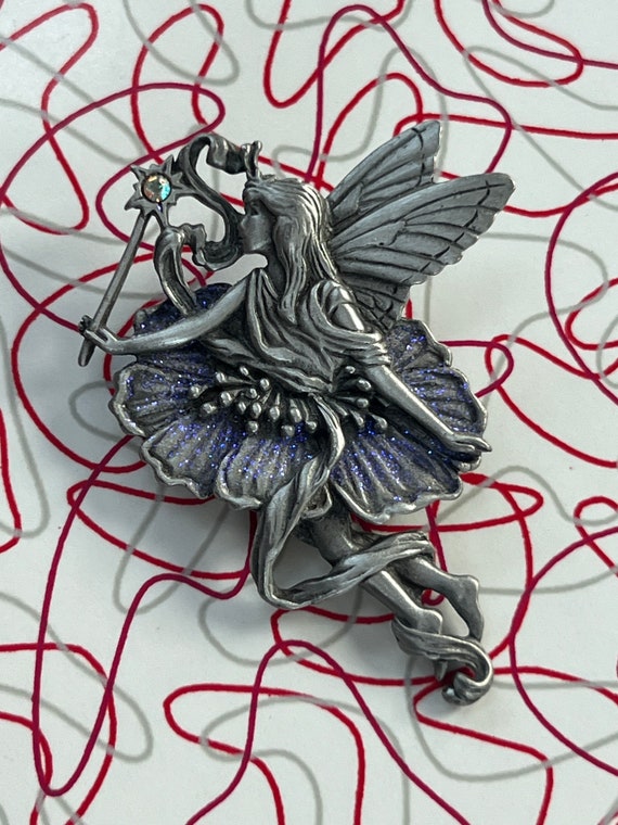 Fairy Brooch - Pin - JJ - Silver Tone - Rhineston… - image 1