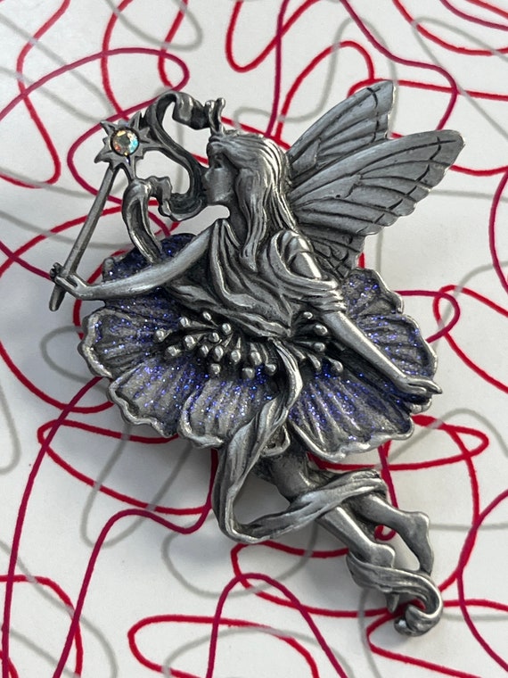 Fairy Brooch - Pin - JJ - Silver Tone - Rhineston… - image 2