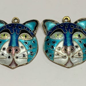 Laurel Burch Cat Earrings Rare Enamel Turquoise Blue Gold Silver White Vintage image 2