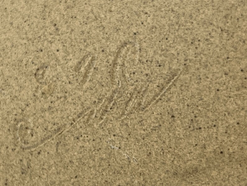 May include: Close-up of a light brown textured surface with a handwritten signature in black ink.