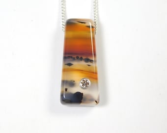 Montana Agate and Sterling Silver Necklace with Diamond Accent, Montana Agate Necklace, Montana Agate Statement Necklace