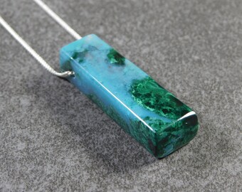 Gem Silica and Sterling Silver Necklace, Gem Silica Necklace, Gem Silca and Malachite Pendant, Malachite Necklace