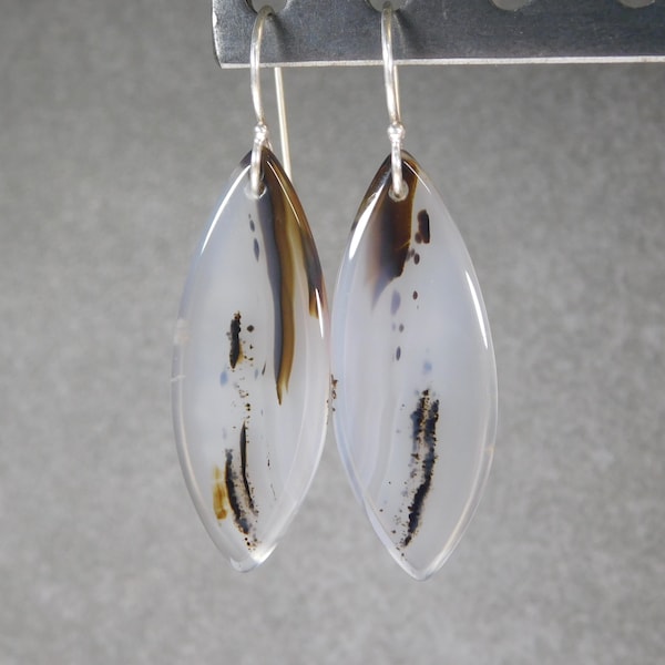 Montana Agate Slab Earrings, Sterling Silver Statement Jewelry