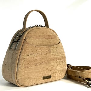 Natural Cork Mini Bowler Bag – Lightweight Crossbody with Dual Zips