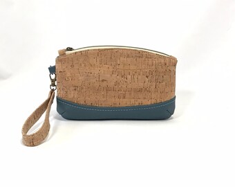 Cork Keychain Wristlet | Removable Key Lanyard and Zipper Pouch |  Coastal vibe and ocean-inspired colors