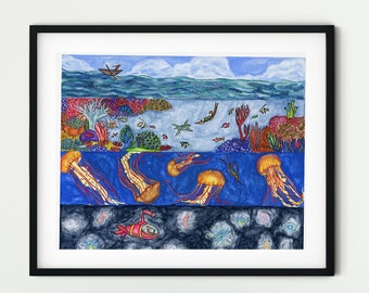 Ocean Art Kids Room / Ocean Nursery / Fox / Ocean Art / Ocean Kids Room  / Baby Gift / Nursery Art / Nursery Wall Art / jellyfish nursery