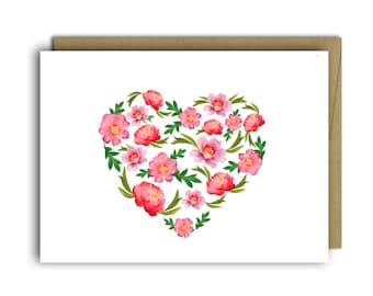 Valentine's Day Heart Card * Pink Flowers * Heart Card * anniversary card *  I Love You * Cute Heart Card * Valentines card * flower heart