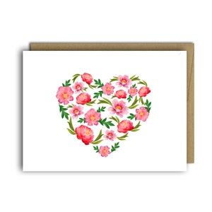 Tarjeta del corazón del Día de San Valentín * Flores rosadas * Tarjeta del corazón * Tarjeta de aniversario * Te amo * Tarjeta de corazón lindo * Tarjeta de San Valentín * Corazón de flor