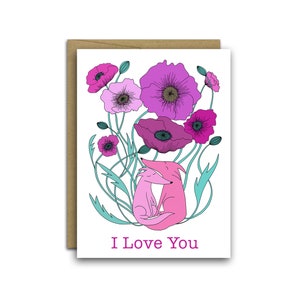 Tarjeta de San Valentín del perro * Flores rosadas * Linda tarjeta de cachorro * Tarjeta de aniversario * Amor * Te amo * Perro lindo * Tarjeta de día de San Valentín *