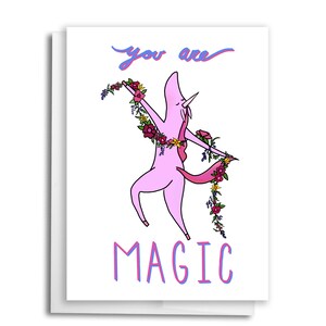 Einhorn-Karte * Sie sind Magic Card * tanzen Einhorn * Floral Girlande * Einhörner * Magie * süße Einhorn * Einhorn Geburtstag * Einhorn-Party