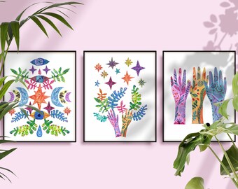 3 piece wall art / Goddess Art / Boho Wall Art / Garden Art / Yoga Wall Art / Plant Lady / Bedroom decor teen / Boho Wall Decor / Botanical