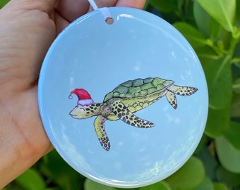 Merry Christmas Ornament / Ocean Ornament / Sea turtle ornament / Christmas / Christmas Gift / Christmas Ornament / beach ornament / Turtle