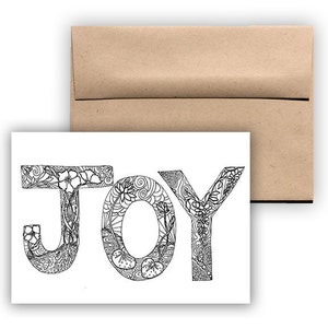 4 Tarjetas, Tarjeta de alegría, Tarjeta de libro para colorear, Alegría, Tarjeta de Navidad, Tarjeta de felicitación de alegría, Navidad, Alegría al mundo, Tarjeta de amistad, Flor, Flores