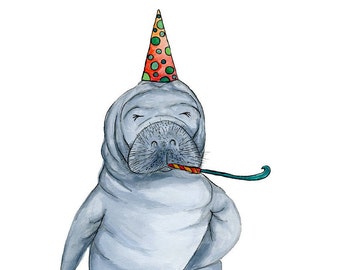 Manatee Birthday Card * Cute Animal Card * Birthday // Cute Manatee // Happy Birthday // birthday card / manatee