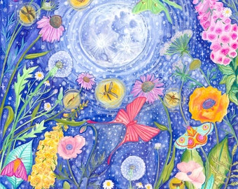 Moon Art / Moth Art / Butterfly Art /  Nature Art / Moon Decor  / Floral Art / Witchy Art / Naturalist Art