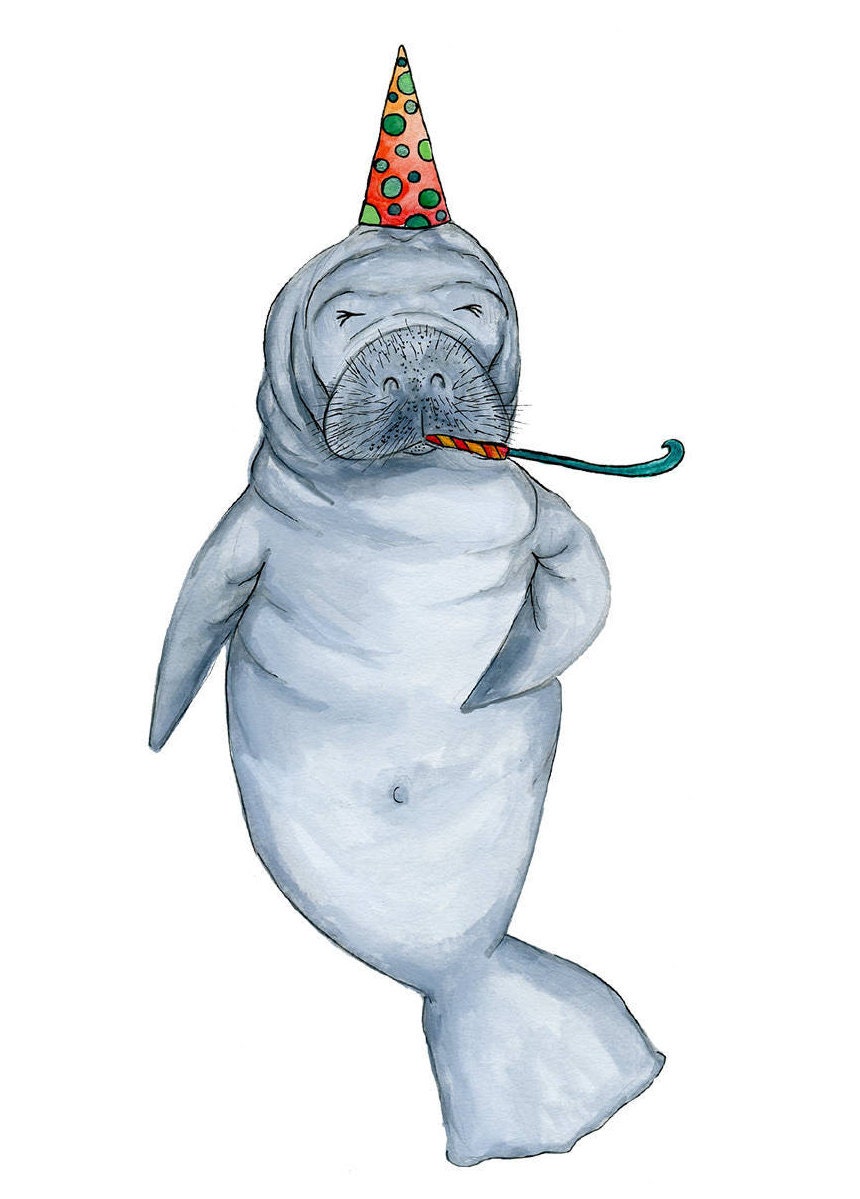 Manatee Birthday Card * Cute Animal Card * Birthday // Cute Manatee // Happy Birthday // birthday card / manatee