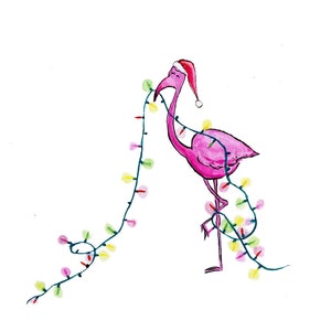 Weihnachtskarte / Flamingo / Flamingo Weihnachten / Flamingo mit Lichtern / Feiertage / Pink Christmas / Florida Christmas / xmas / xmas card