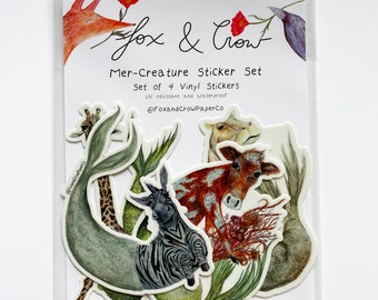 Mermaid stickers / Mermaid / Cow / hippo / mythical creature / mermaid tails / giraffe / cool stickers / awesome stickers / / giraffe gift