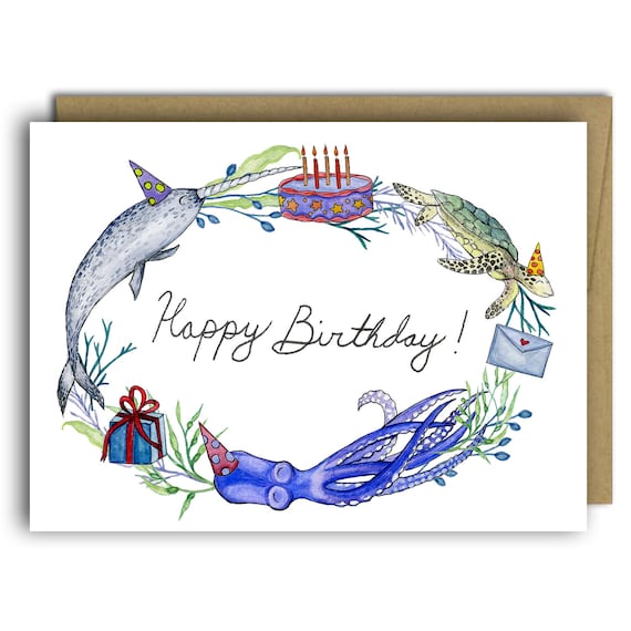 Joyeux Anniversaire Narval Tortue De Mer Poulpe Etsy