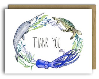 Thank You Cards / Narwhal / Baby Shower Thank You Cards /  Thank You Card / Thank You / Nautical Thank You / Thank You / Sea / Thanks Cards