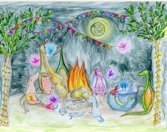 Fabelwesen / Kinderzimmer Deko / Kunstdruck / Babyparty / Babyzimmer / Drachen kinderzimmer / Waldtiere Kinderzimmer