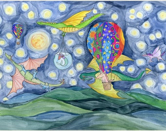 mythical creatures / kids room decor /  baby boy nursery / baby girl nursery / dragon nursery / unicorn nursery / hot air balloon nursery