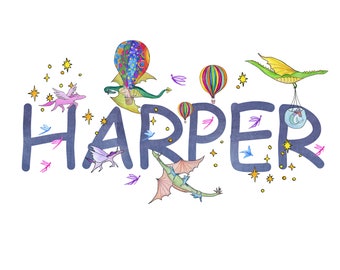 Nursery Name Sign / Baby Name Sign / Nursery Wall Art / dragon nursery / unicorn nursery / hot air balloon nursery / Fairy Nursery