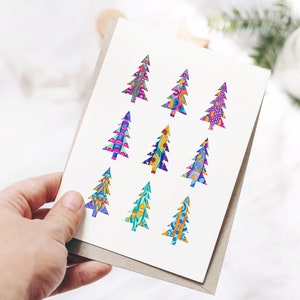 Carte de Noël / Cartes d’arbre de Noël / Carte de Noël artistique / Pack de cartes de Noël / Carte de Noël colorée / Art Noël / Arbre