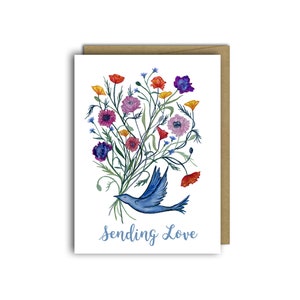 Thinking of you Karte / Trauerfall Karte / Erinnerung an Dich Karte / Karte mit Mitgefühl / Miss You Karte / Get Well Karte / Blauvogel / Floral