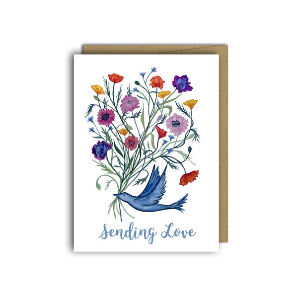 Thinking of you card / bereavement card / thinking of you card / sympathy card / miss you card / get well card  / bluebird / bird / floral