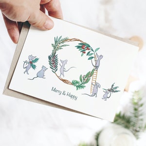 Carte de Noël souris / Cartes de Noël / Carte de Noël Woodland / Pack de cartes de Noël / Carte animal mignonne / Noël souris mignonne / Souris