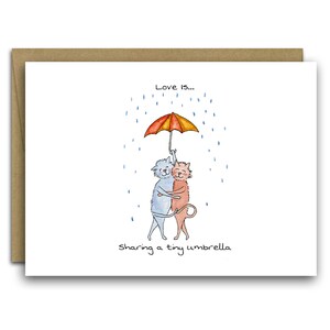 Cat Valentine's Day Card * Snuggle * Tiny Umbrella * Little Things * Love * Love is * Cute cat * last minute Valentines * Card for cat lover