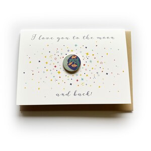 Emaille Pin Wenskaart * I Love You naar de maan en terug * maan * bloemen * sterren * Valentijnsdag kaart * snel schip * Emaille Pin * Liefde