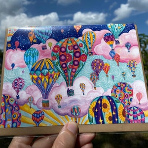 Carte de vœux en montgolfière / Carte de vœux en pensant à vous / carte de vous manquer / carte de guérison / carte de fleurs / carte douce / carte de vœux
