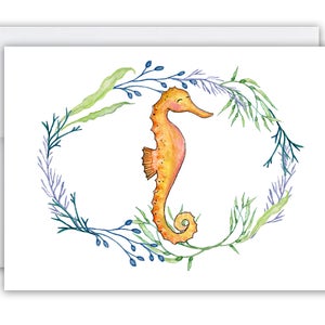 Tarjetas de felicitación de caballitos de mar // Tarjetas en blanco // Papelería temática oceánica // Tarjeta de agradecimiento de Florida // Criaturas marinas // Papelería / Lindo caballito de mar