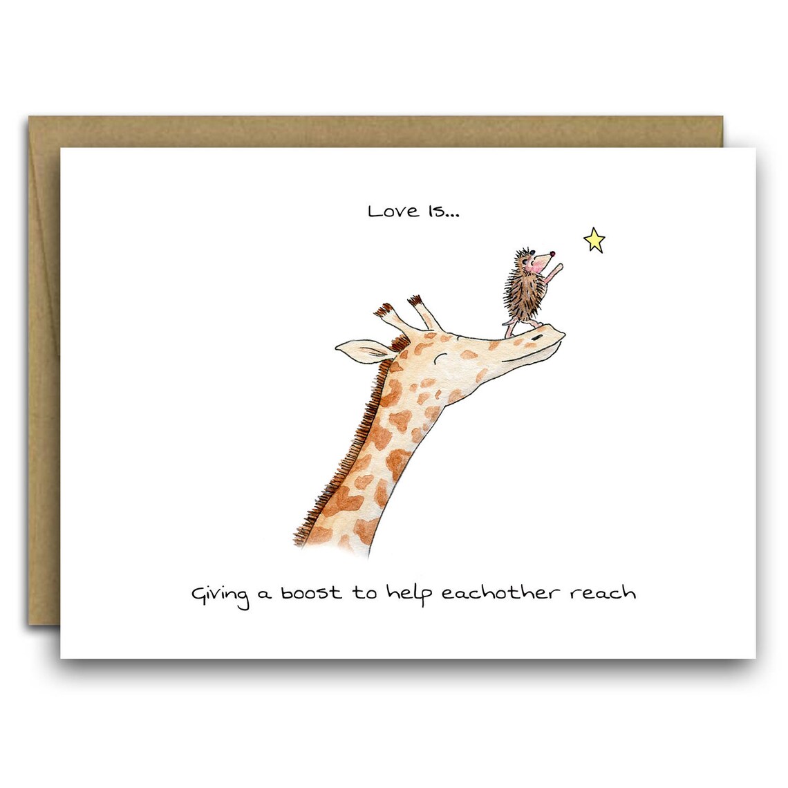 Giraffe Valentine's Day Card Hedgehog Valentine's - Etsy