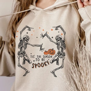 Tis the Season Dancing Skeleton Pumpkin Fall Halloween Spooky Season Hooded Hoodie Sweatshirt, Dancing Skeleton Hoodie, Fall Hoodie