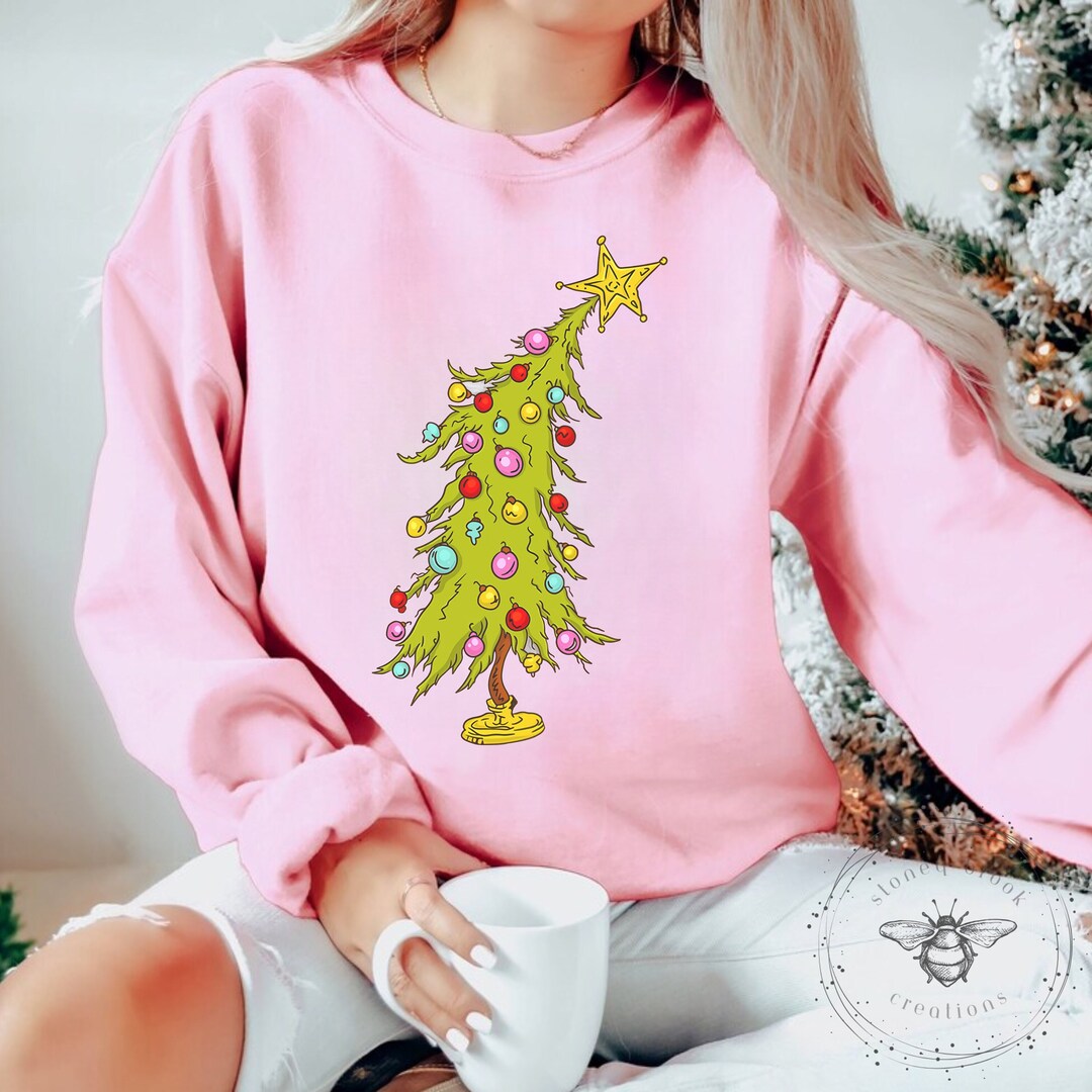 Trendy Whoville Grinch Inspired Skinny Christmas Tree Sweatshirt, Merry