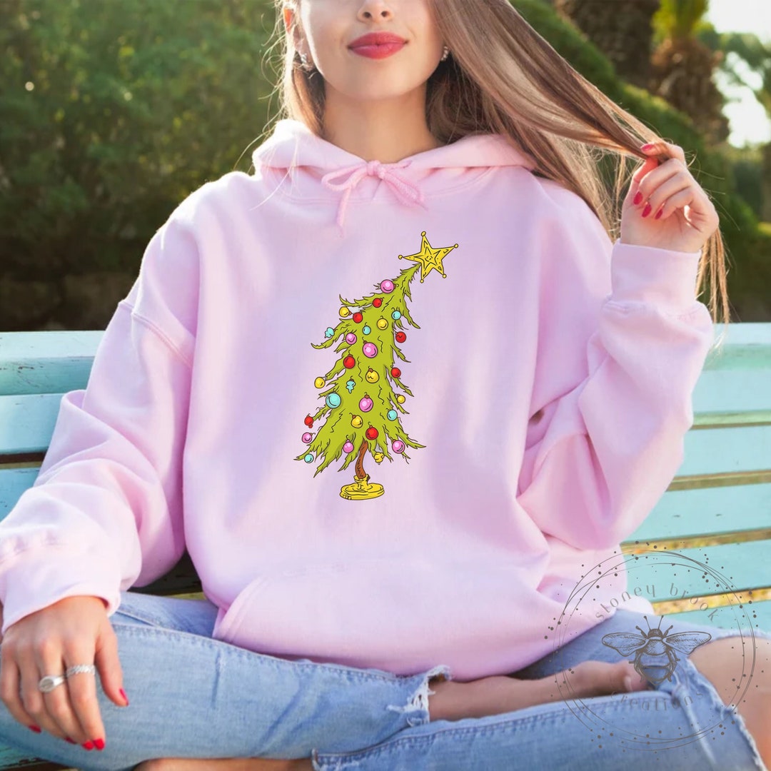 Trendy Whoville Grinch Inspired Skinny Christmas Tree Hoodie, Merry