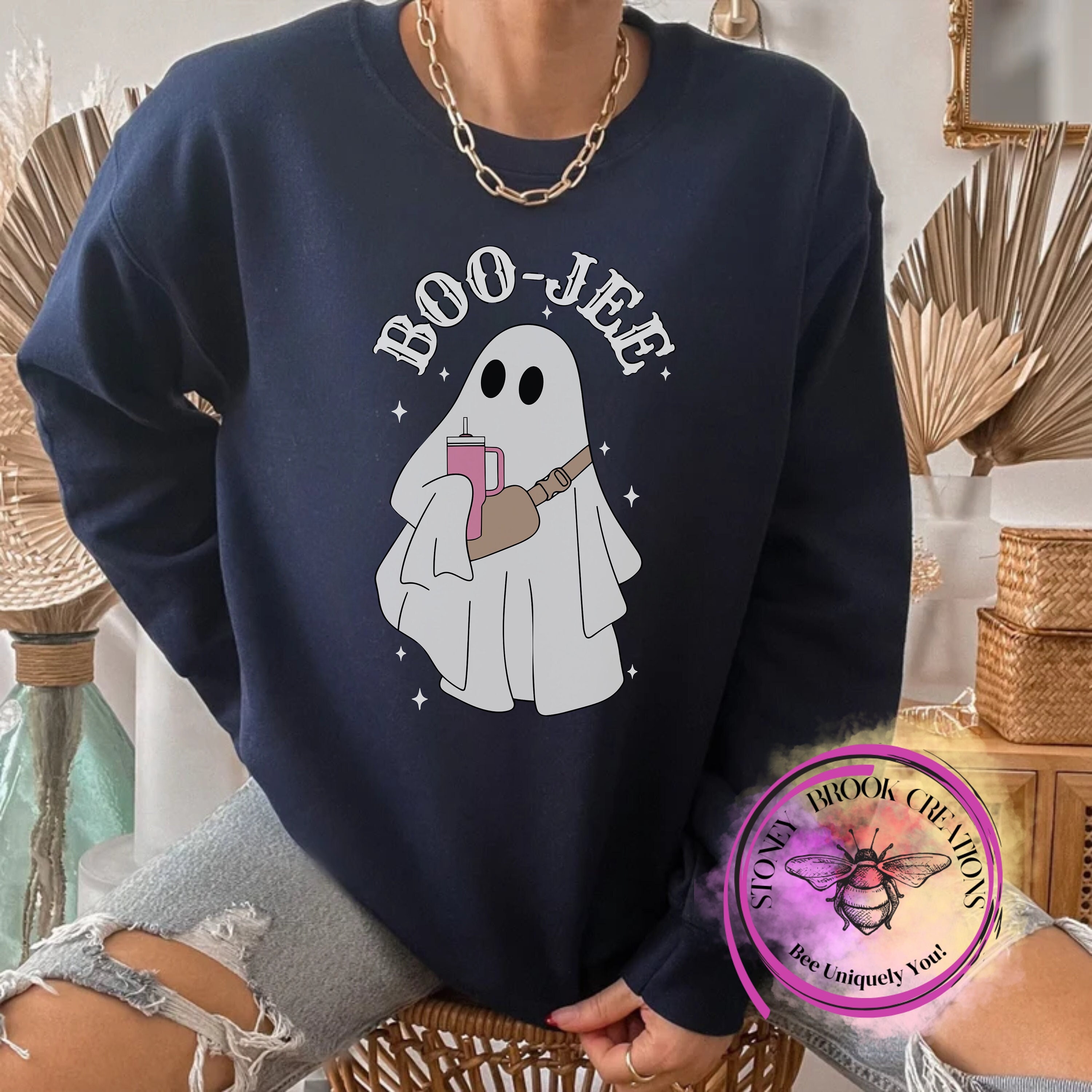 Cute Ghost Boo Jee Bougie Preppy Halloween Sweatshirt Sweater 