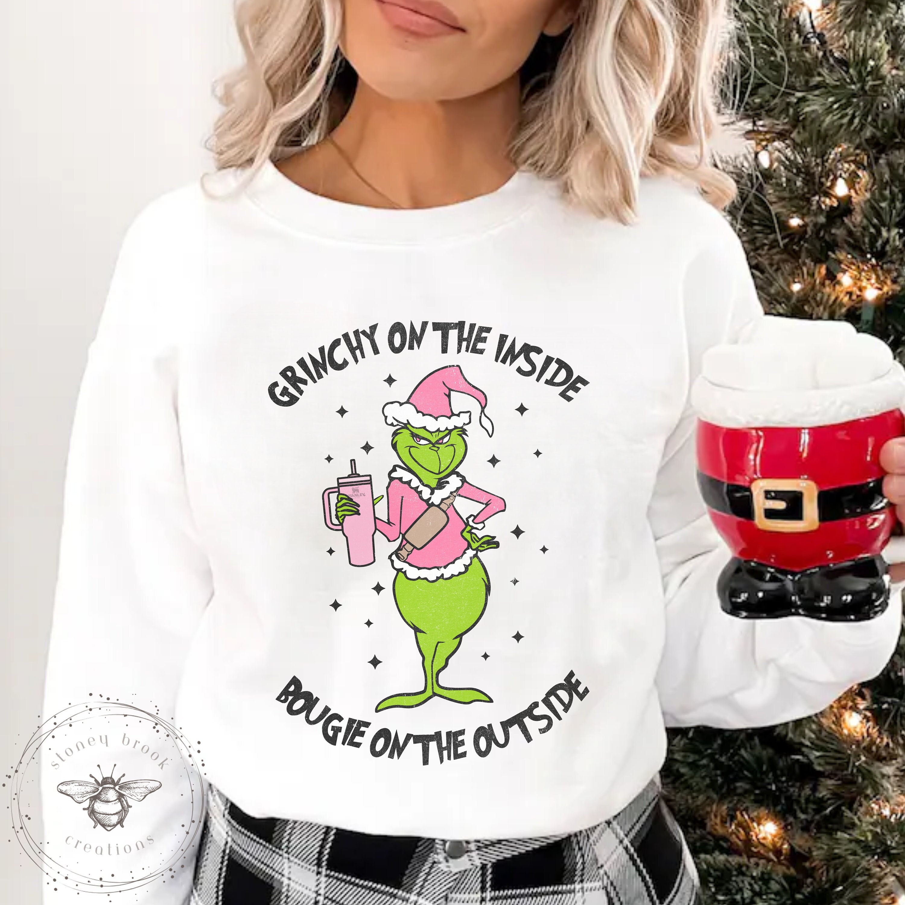 Grinch Bougie Shirt, Christmas Stanley Tumbler Crewneck Unisex Hoodie