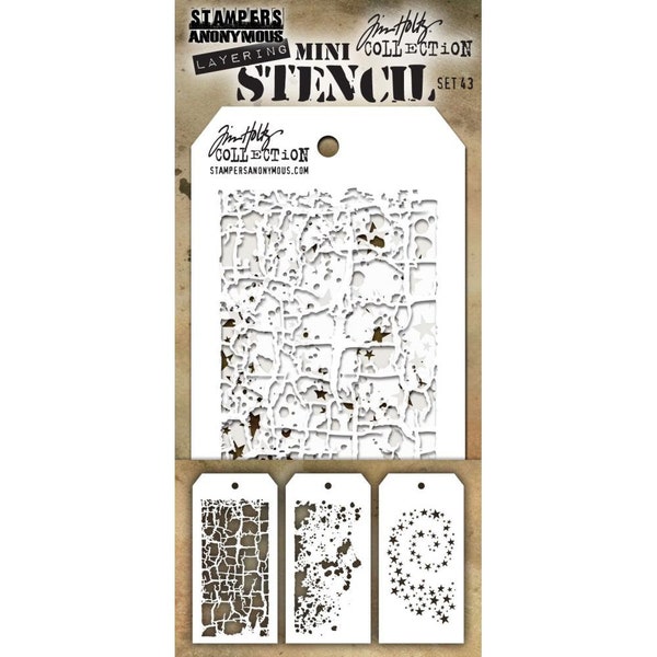 Tim Holtz Mini Layered Stencil Set, 3/Pkg, Set #43 (MTS43)