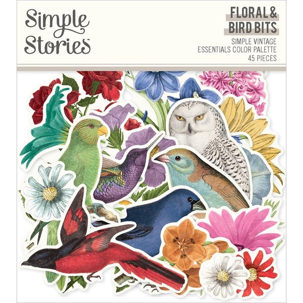 Simple Stories Simple Vintage Essentials Color Palette Bits & Pieces Die-Cuts: Floral and Birds, 45/Pkg (VCP22232)