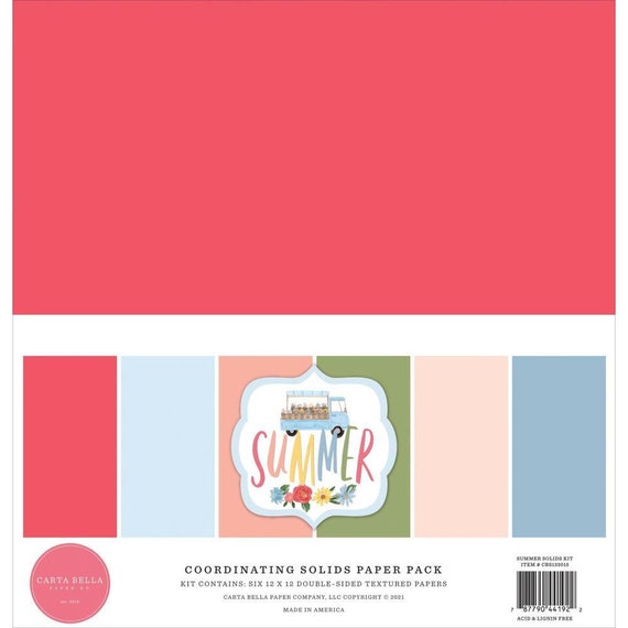 BS133015 Carta Bella Summer 12x12 Double Sided Solid Cardstock Paper Pack